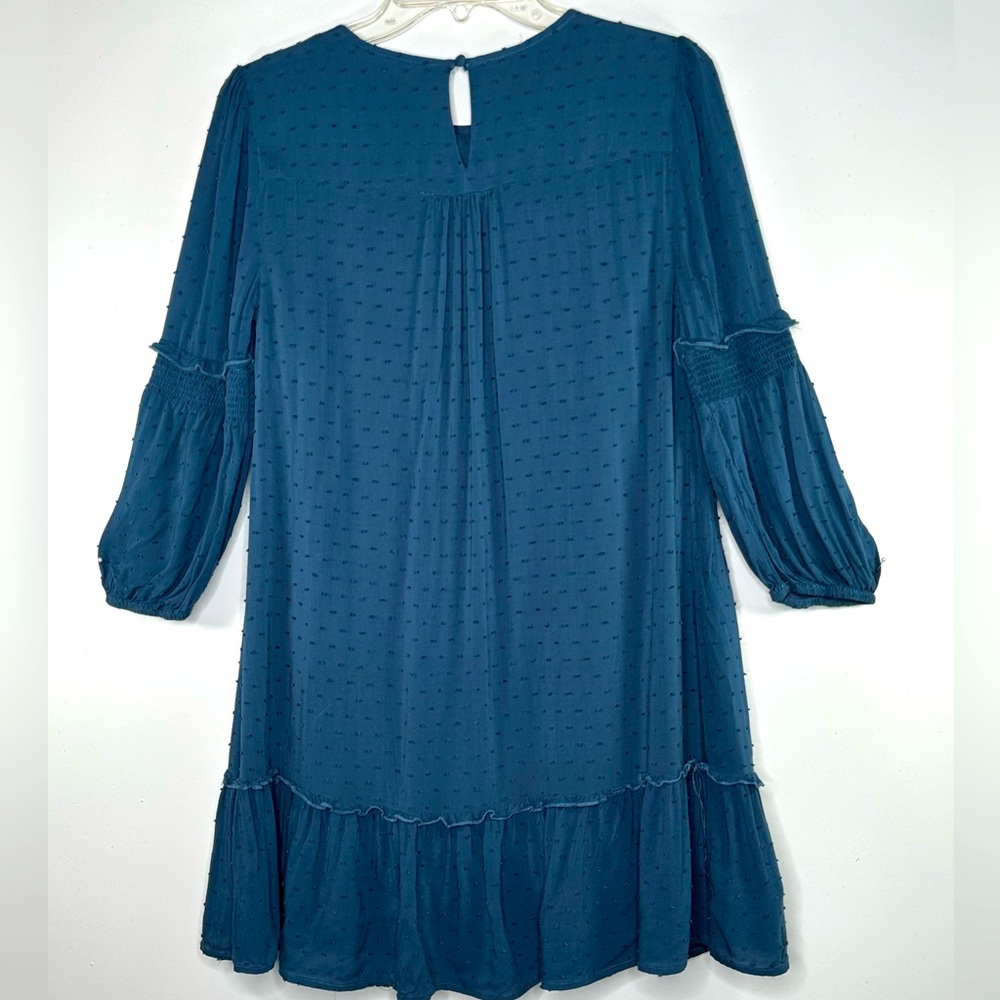 Francesca’s Blue Rain Swiss Dot Embroidered Detail Ruffle Hem‎ Cottagecore Sz XS - Picture 3 of 6